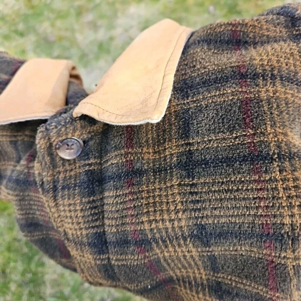 Orvis Fleece Teddy Jacket Mens XL Brown Black Plaid Faux Suede Utility Vintage - Picture 13 of 13